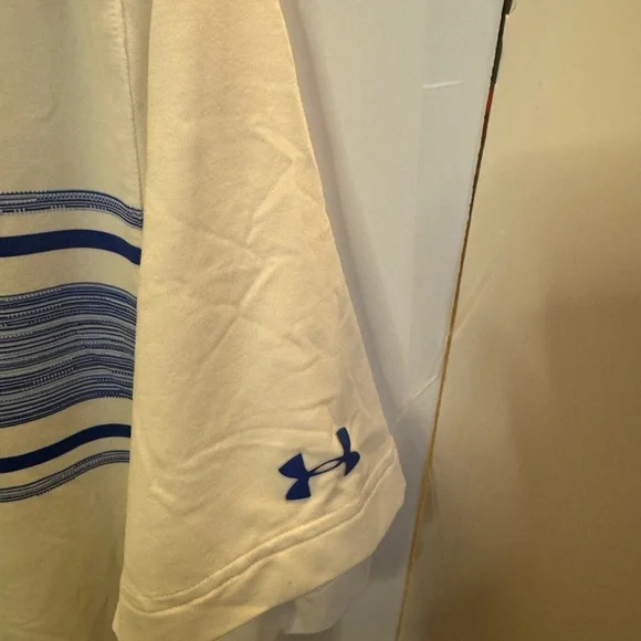 Under Armour Men's White Golf Polo with Blue Stripes Size Large - Picture 4 of 5